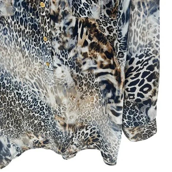 Chicos Shirt Womens XXL Brown Animal Print Zebra Cheetah Popover Tunic Top - Picture 10 of 16